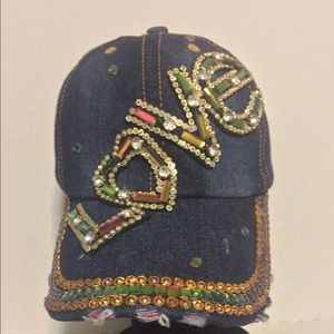 ♥️  Blue Jean Studded Baseball Cap Bling Hat